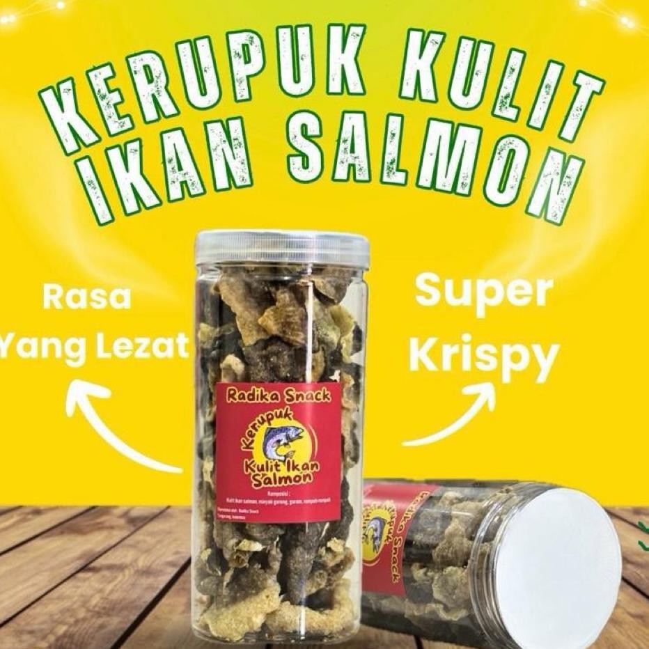 

Kerupuk Kulit Ikan Salmon Fish Skin Kemasan Toples 13Liter