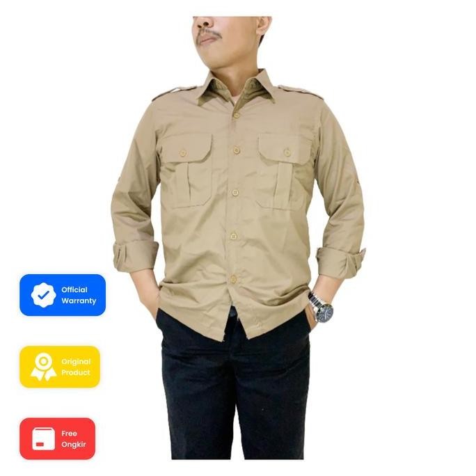 Baju Kemeja PDL PDH Lapangan Lengan Panjang Seragam Pria Coklat Khaki