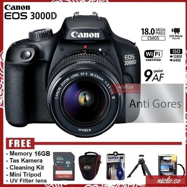 Terlaris [New] Kamera Canon Eos 3000D + Lensa Kit 18-55Mm Wifi - Garansi 1 Tahun - Camera Dslr 1200D