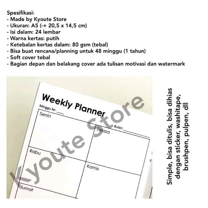 

SWG Buku Simple My Weekly Planner Book A5 Kyoute Versi 2 Perencanaan Agenda Schedule Kegiatan Penting Harian Mingguan Kertas