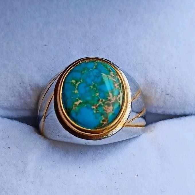 Baru Aksesoris Cincin Batu Pirus Serat Emas Mewah