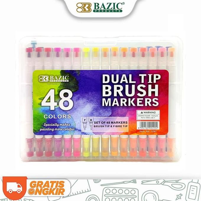 

Bazic 48 Colors Dual Tip Brush Markers - Spidol Warna