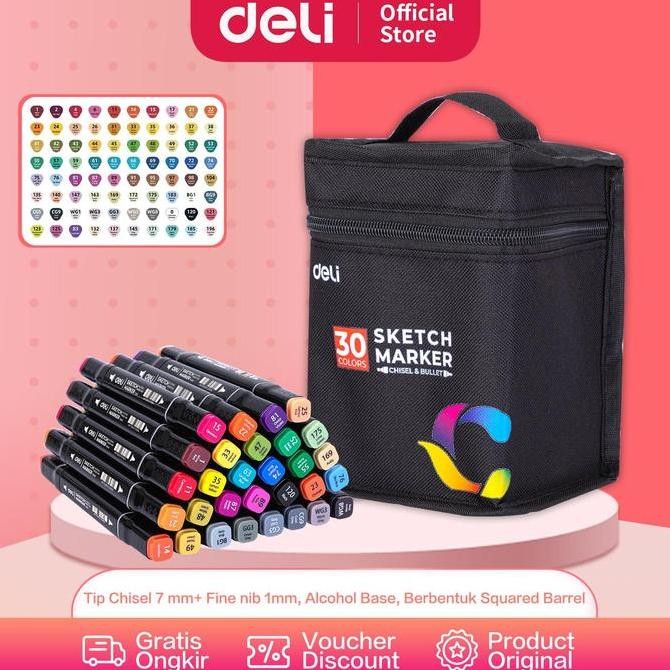 

Flash Sale - Deli Sketch Marker 2 Tip E70806 40 Warna Spidol Mewarnai