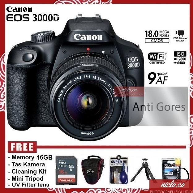Terlaris [New] Kamera Canon Eos 3000D + Lensa Kit 18-55Mm Wifi - Garansi 1 Tahun - Camera Dslr 1200D