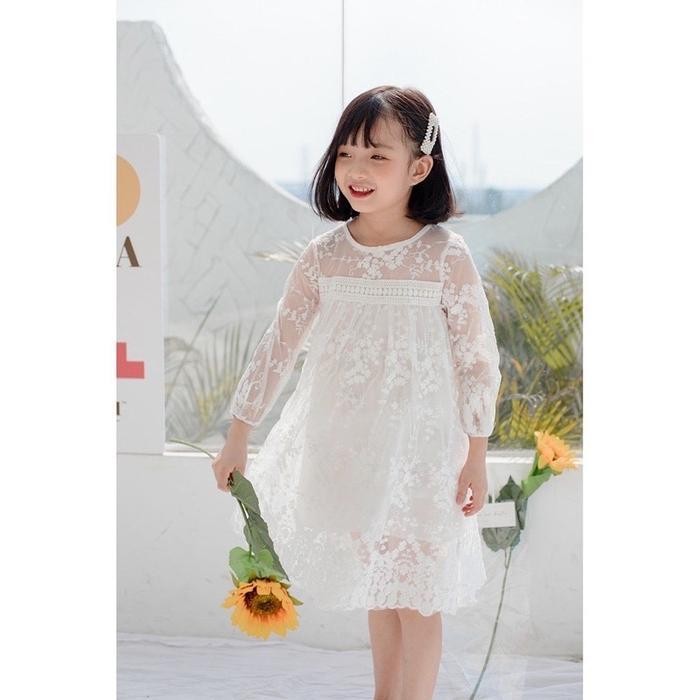 White Brocade Dress Putih Anak Import Dress Brukat Anak