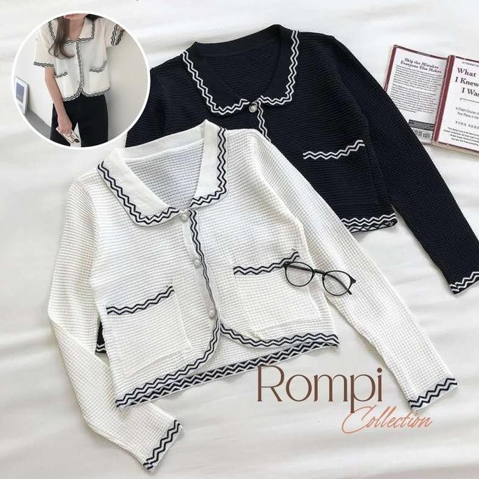 ONEFASHIONMALL SL004 Kardigan Rajut Lengan Pendek Atasan Wanita Outer Sweater Kerah Style Crop Top V