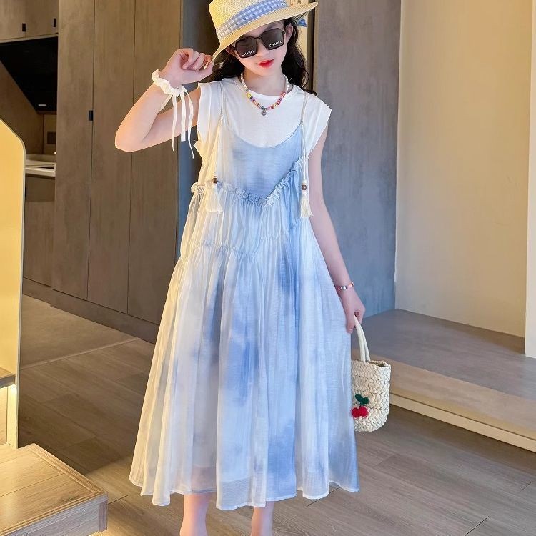 Anak Perempuan2025Gaun Musim Panas Baru untuk Anak-Anak yang Lebih Besar, Pakaian Musim Panas Gadis 