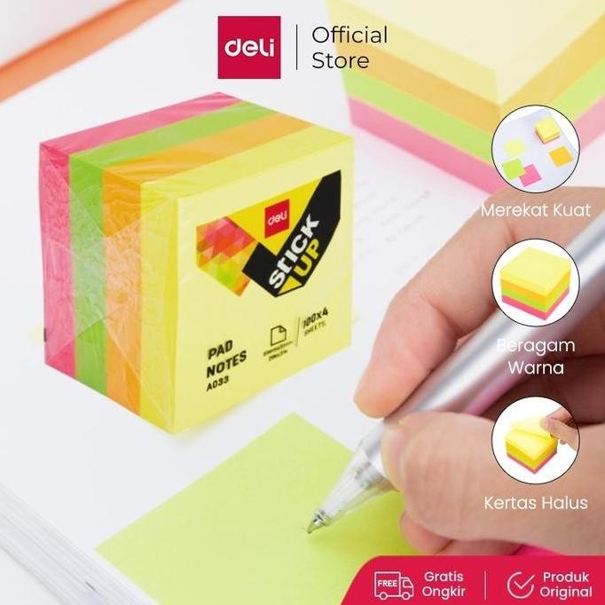 

#####] Deli Sticky Note Pad Notes 4x100Sheets 51*51*40mm Lem EA03303