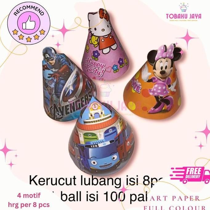 ------] TOPI KERUCUT LUBANG KARAKTER/ TOPI KERUCUT HBD ULTAH LUBANG KARAKTER/ TOPI ULANG TAHUN KARAK