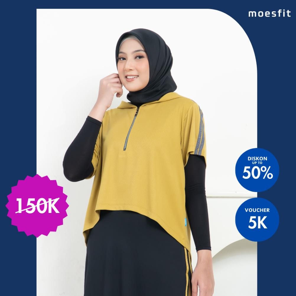 - Outer Hijab Sporty Muslimah Rompi Hoodie Olahraga Wanita Dry Fit Gold Nugi