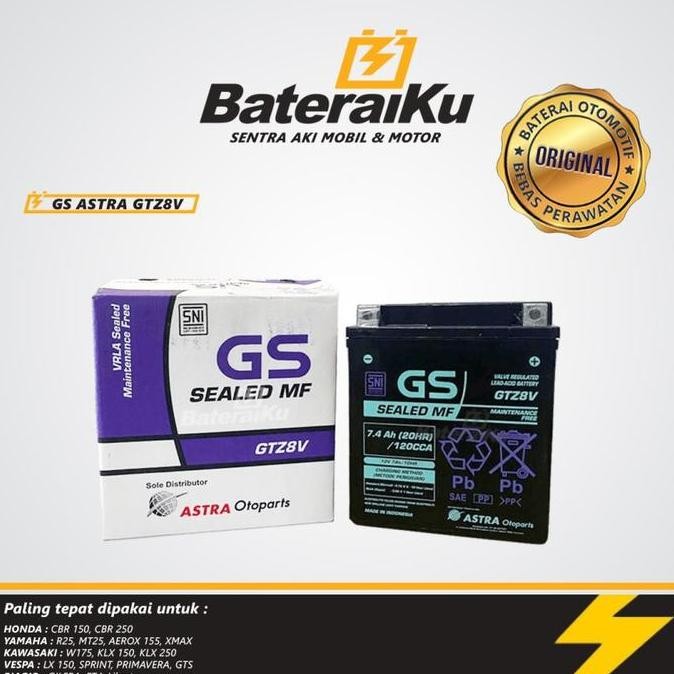 TERBARU - Aki GS Astra GTZ8V Aki Gs Ori Aki Kering Aki Motor CBR 250, R25, Xmax, Vespa Matic, dll
