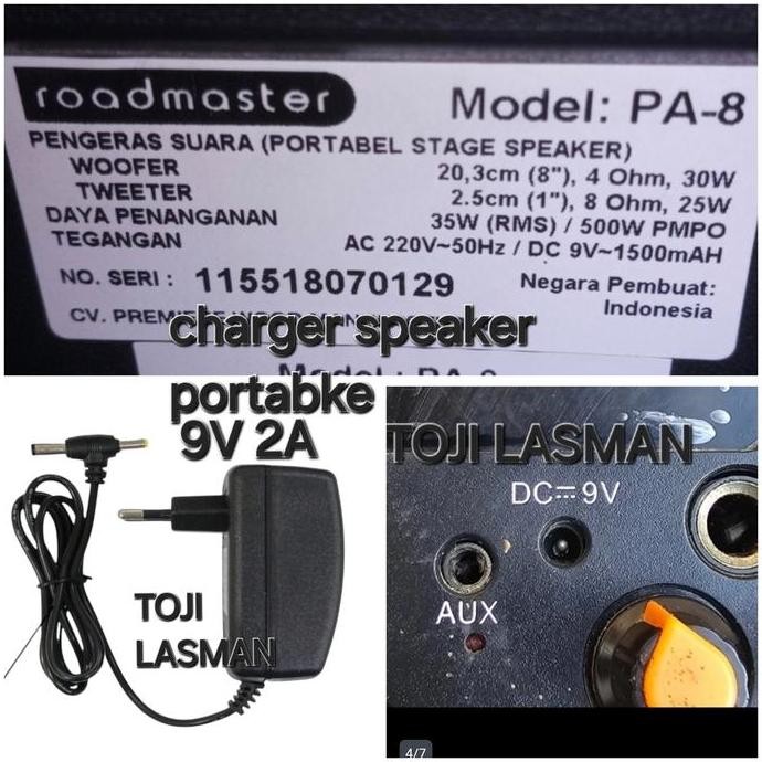 CHARGER 9V 2A  ROADSTAR SPEAKER PORTABLE  PORTABEL CASAN CHARGER COLOKAN ACCU AKI ADVANCE ADVAN CARG