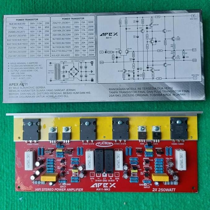 KIT PCB PLATINUM APEX AX11 MK3 STEREO POWER AMPLIFIER 500W SOUND BLAZER OPEN YIROSHI STEREO 4 TRANSI