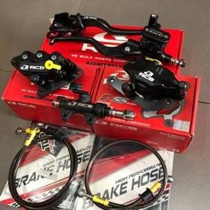 Paketan Master Rem RCB E3 14mm Set Kanan Kiri Kopling + Kaliper Depan Belakang S 2 Piston R55 + Tonj