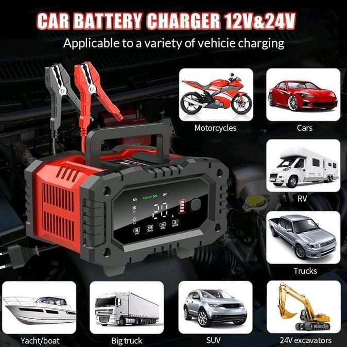 CHARGER AKI OTOMATIS 12V 24V 300AH 300W CAS AKI MOBIL MOTOR - FOXSUR FPT-200