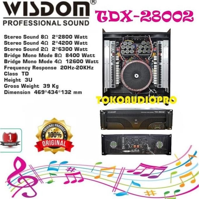 Power Wisdom TDX28002 2-Channel Power Amplifier Wisdom Tdx-28002