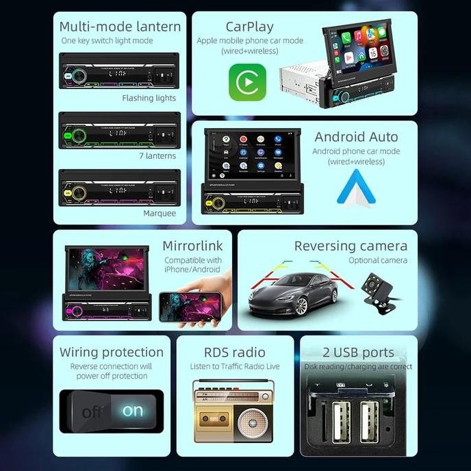 tape mobil head unit single din layar 7 inch android auto  apple car