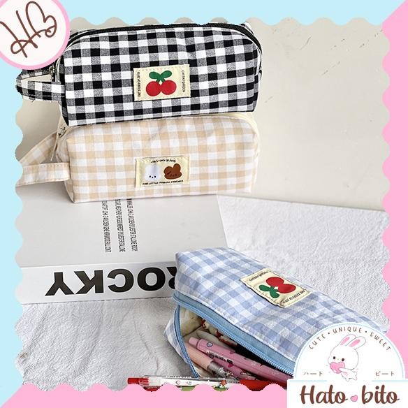 

Readyy!! Kotak pensil tempat pensil canvas classic plaid motif kotak-kotak lucu cute estetik HB1424