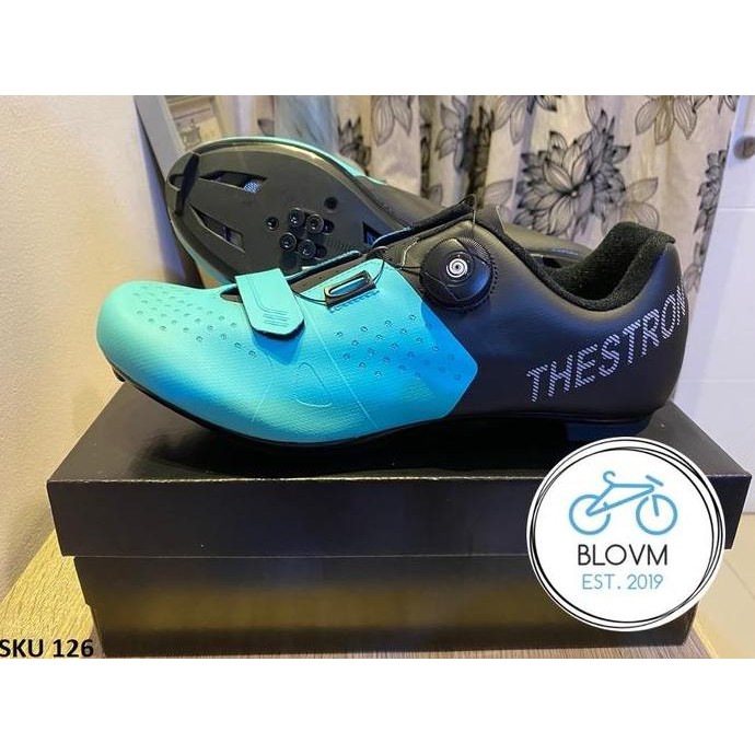 ready Sepatu sepeda cleat thestron Roadbike MTB Bianchi Blue