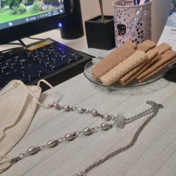 Baru  Strap Masker 2 in 1 Rantai Serut Mutiara Air Tawar Super Asli