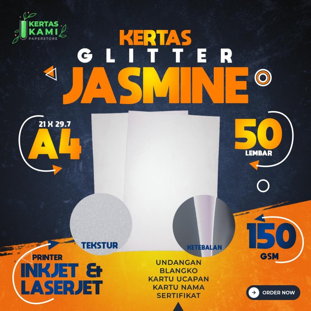 

Flash Sale - Kertas Jasmine Glitter 150 gsm A4 isi 50 lembar - Kertas Jasmine Glitter Putih A4 150 gram Kertas Blangko Undangan Karton Ijasah Sertifikat Flower ukuran A4 ,,