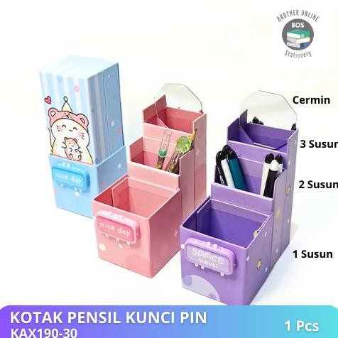 

Baru - BOS Kotak Pensil Karton Berdiri Tingkat Pin + Cermin/Pencil Box/Wadah Pensil