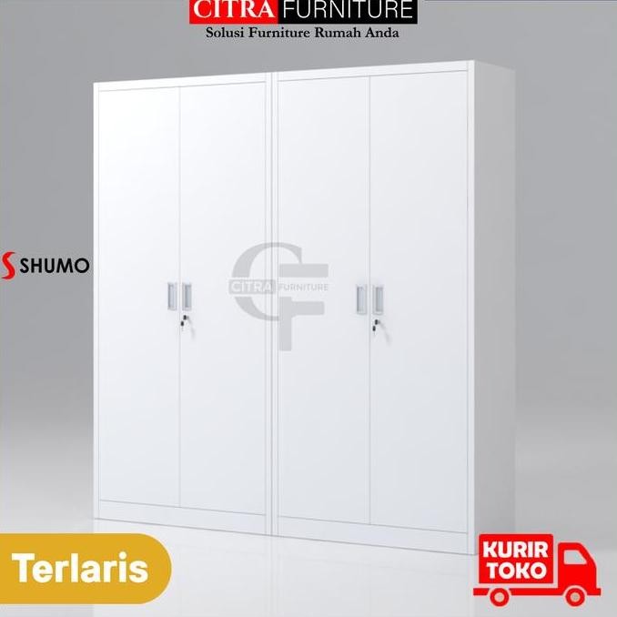 BEBAS ONGKIR - SHUMO Lemari Arsip Besi 4 Pintu Swing Besi White Miami Series