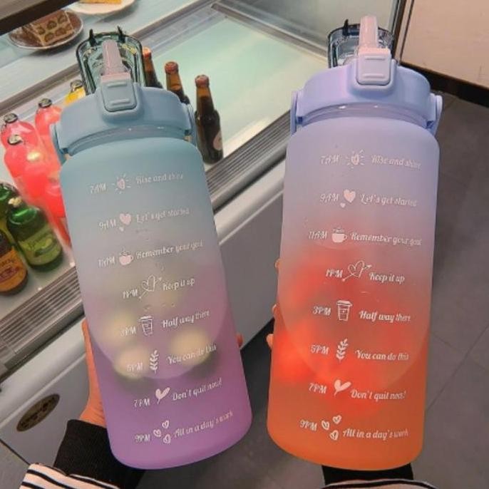 TERLARIS - Botol minum Tritan 2L Quifit penanda waktu Handle botol minum 2L