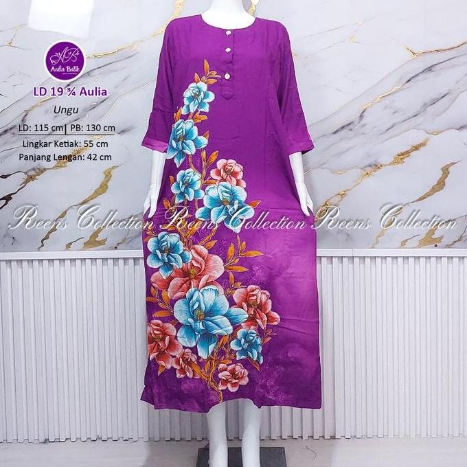 Aulia Batik Longdress 19 Tangan 3/4 Batik Print | Daster Panjang Semata Kaki Lengan 7/8 3 Kancing De