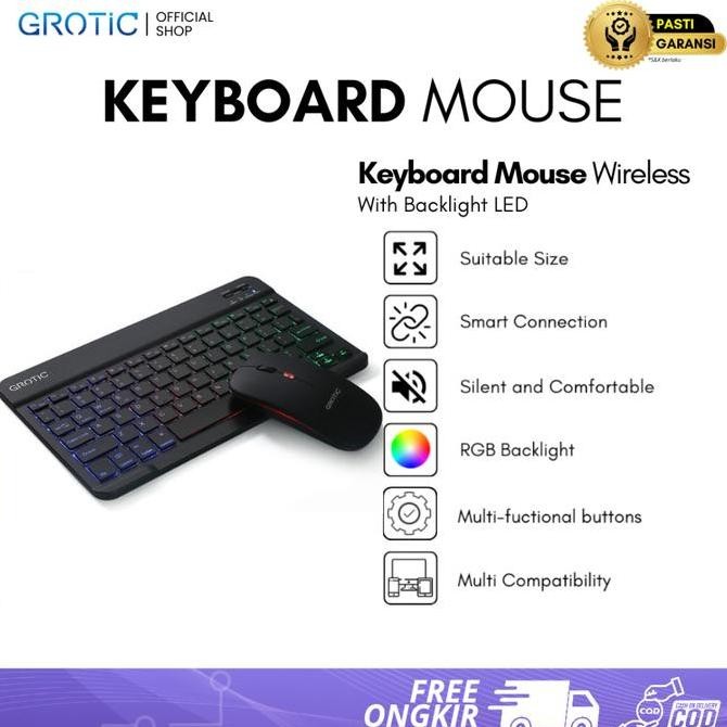 SALE GROTIC KEYBOARD WIRELESS BLUETOOTH PORTABLE 10 INCH + MOUSE