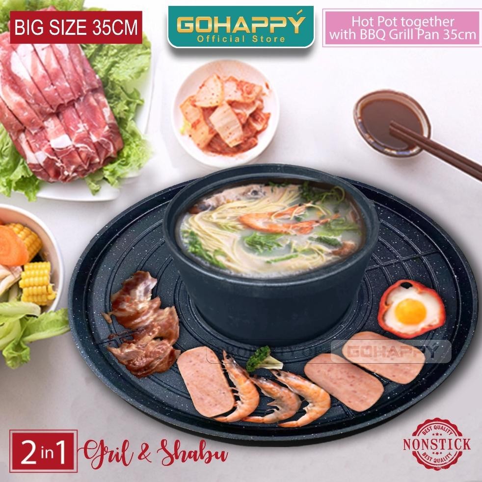 ''Terlaris" Alat Pemanggang 2 In 1 Tepannyaki Go Happy Ghk40 Panci Shabu Shabu Hot Pot Kuah Dan Barb