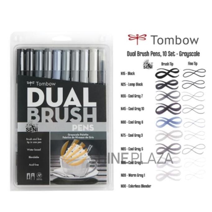 

TOMBOW DUAL BRUSH PEN SET 10 ART MARKER GRAYSCALE PALETTE COLORS ORIGINAL DAN TERPERCAYA