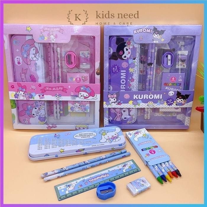 

Kotak Pensil Anak Set 7 In 1 Stationery Untuk Hadiah Anak Sekolah Sanrio / Alat Tulis Set Kotak Pensil Karakter Kuromi Murah Lucu