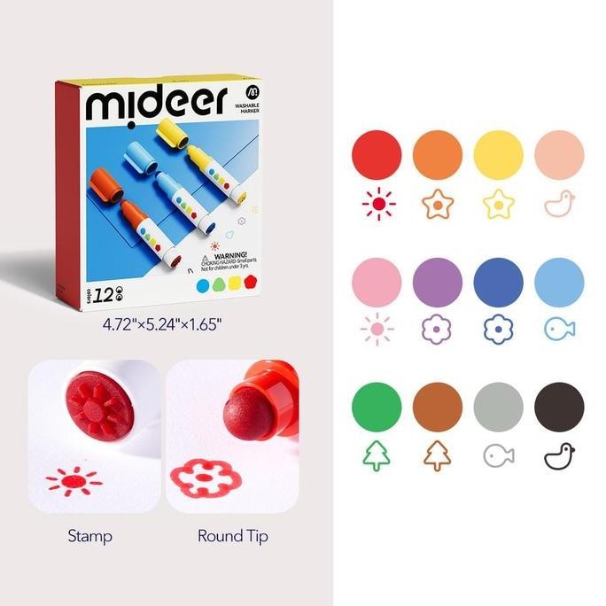 

MIDEER 12 PC ROUND TIP STAMPER WASHABLE MARKER 2 IN 1 SPIDOL DAN STAMP ORIGINAL DAN TERPERCAYA