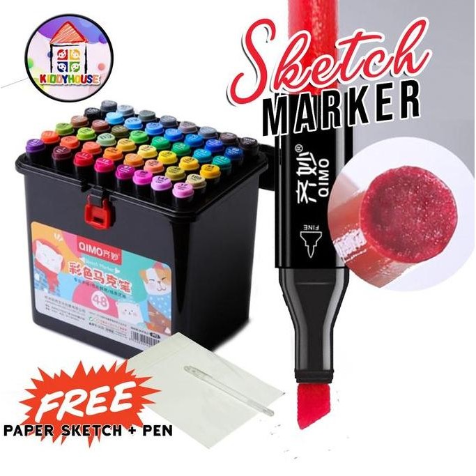 

SPIDOL WARNA QIMO 48 COLOUR MARKER PEN SET DOUBLE HEADED FREE PAPER ORIGINAL DAN TERPERCAYA
