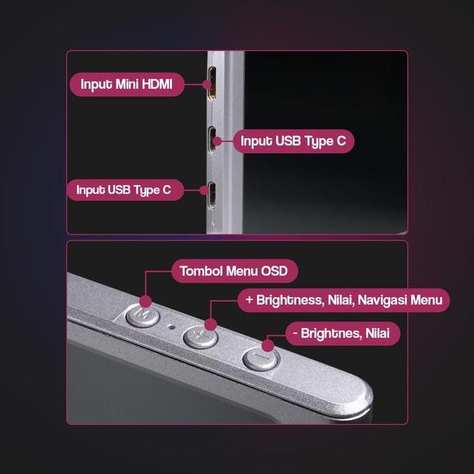 Portable Monitor Dual Screen Layar Extender 14 Inch Ips Fhd 60Hz 1080P Silver S1 Aibecy