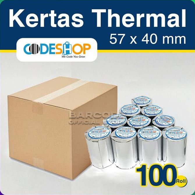 

TERLARIS - Kertas Thermal Codeshop 57x40 mm 1 Dus Isi 100 Roll