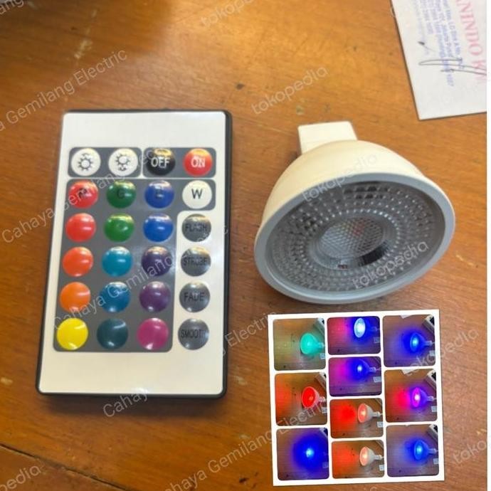 Lampu Led Mr16 Rgb Warna Warni 6W 6Watt Multi Color Colour Remote