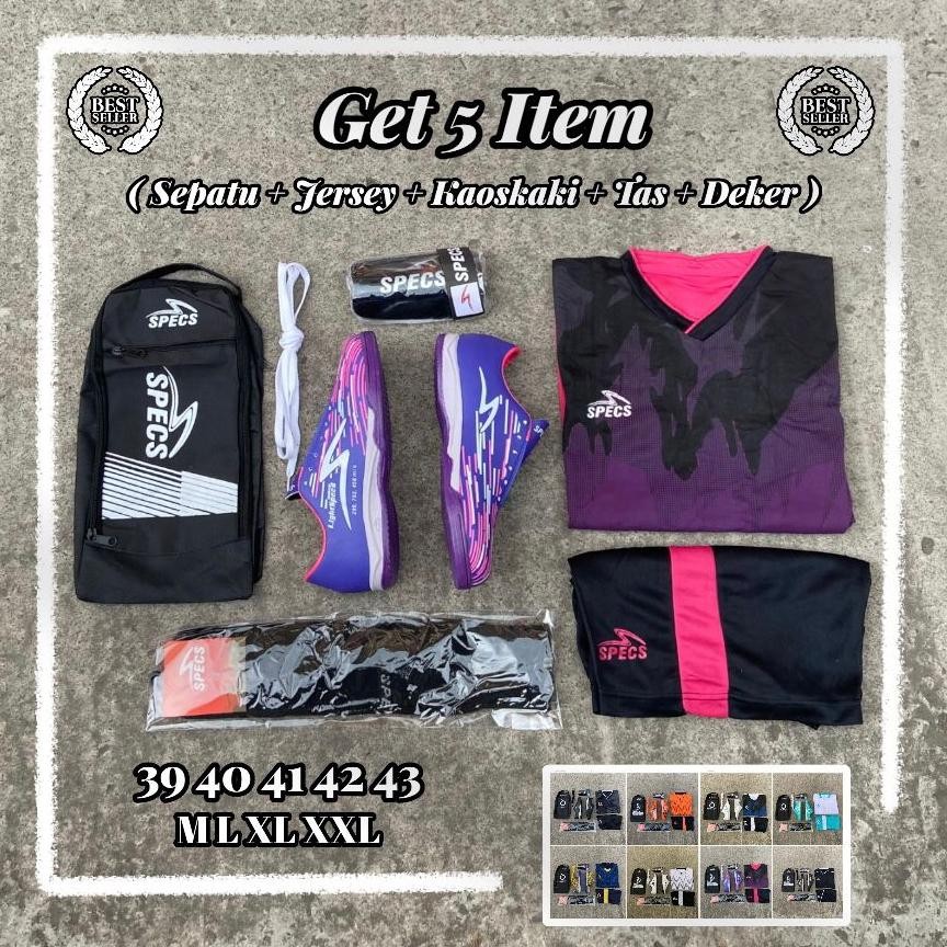 Terbaru Paket Komplit 5 Sepatu Futsal Specs Lightspeed Reborn In Ungu Valhalla Nugi