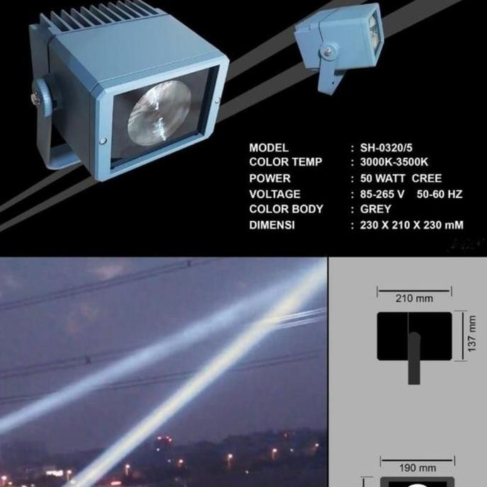 Lampu Sorot Led Search Light Tembak Jarak Jauh Fokus 50 - 100 Meter