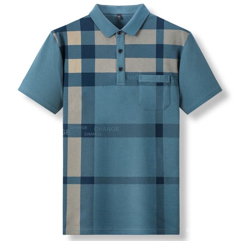 Kaos POLO//Pria/Kerah Lipat Saku Lengan Pendek Usia Paruh Baya Longgar Bisnis Katun Murni