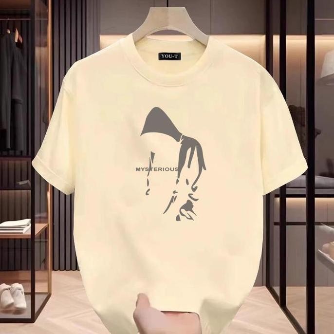 Kemeja pria lengan pendek trendi motif cetak T-shirt hitam dan putih distro bandung simpel xl t-shir