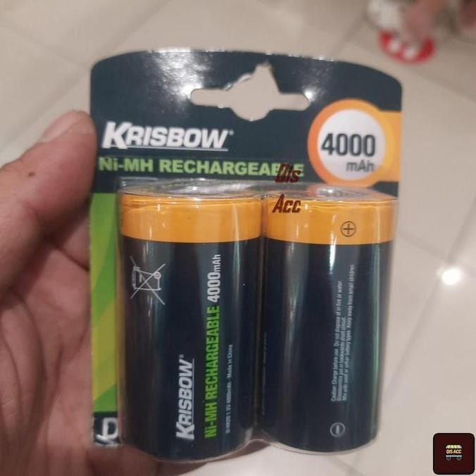 KRISBOW Ni-MH Baterai Recharge Size D HR20 1.2V 4000 mAh Isi 2 Pcs