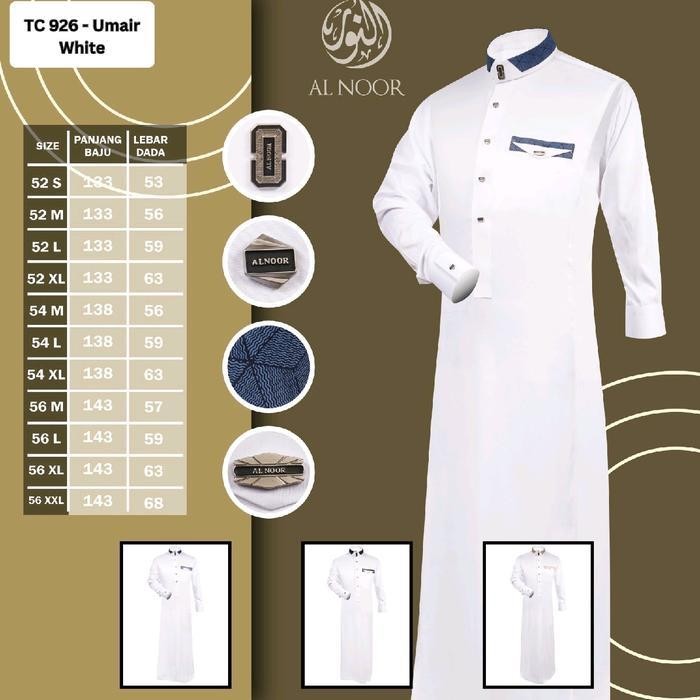 Jubah Putih Alnoor Umair Poliester / Gamis Al Noor Polyester Premium / Jubah Alnoor Lengan Manset / 
