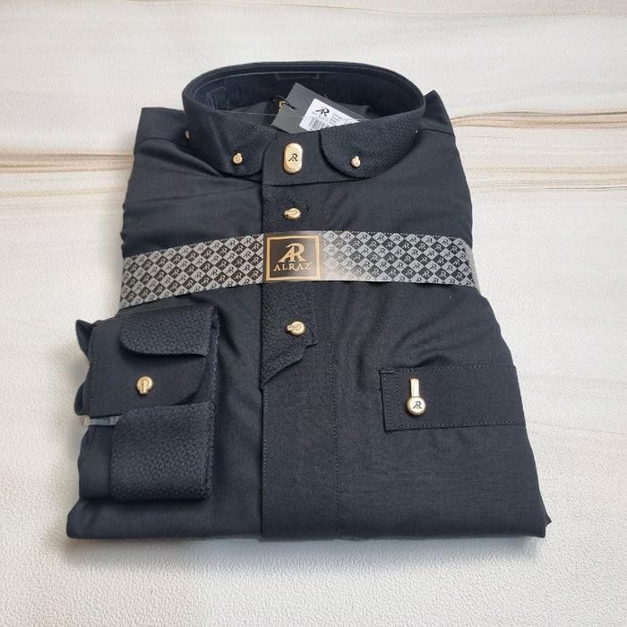 Premium Series | Jubah Gamis Pria Muslim Al Raz Premium Kombinasi Bordir Black Model Terbaru Desain 