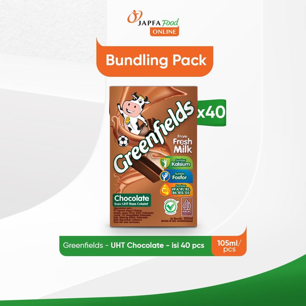 

Greenfields Susu UHT Chocolate 105 ml - Isi 40 pcs - 100% Fresh Milk dari Greenfields Farm