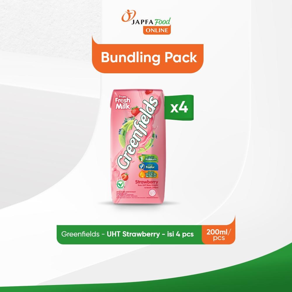 

Greenfields Susu UHT Strawberry 200 ml - isi 4 pcs - 100% Fresh Milk dari Greenfields Farm
