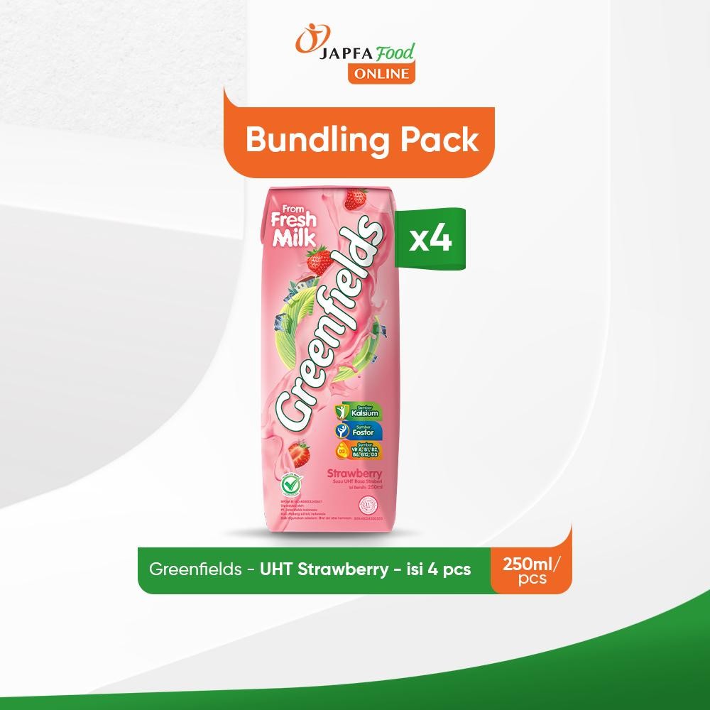 

Greenfields Susu UHT Strawberry 250 ml - isi 4 pcs - 100% Fresh Milk dari Greenfields Farm