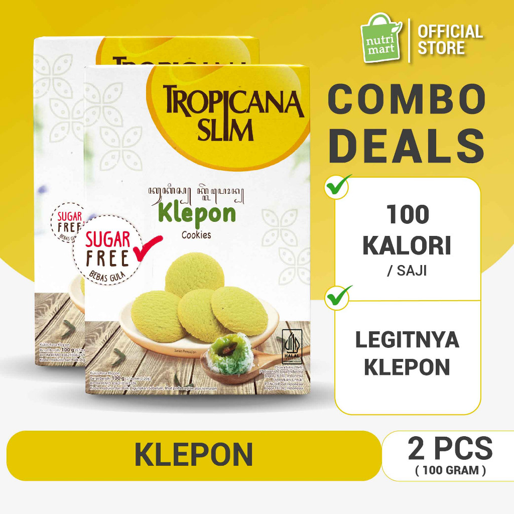 

Twin Pack - Tropicana Slim Klepon Cookies (5 Sch) - Snack Bebas Gula, 100 Kalori