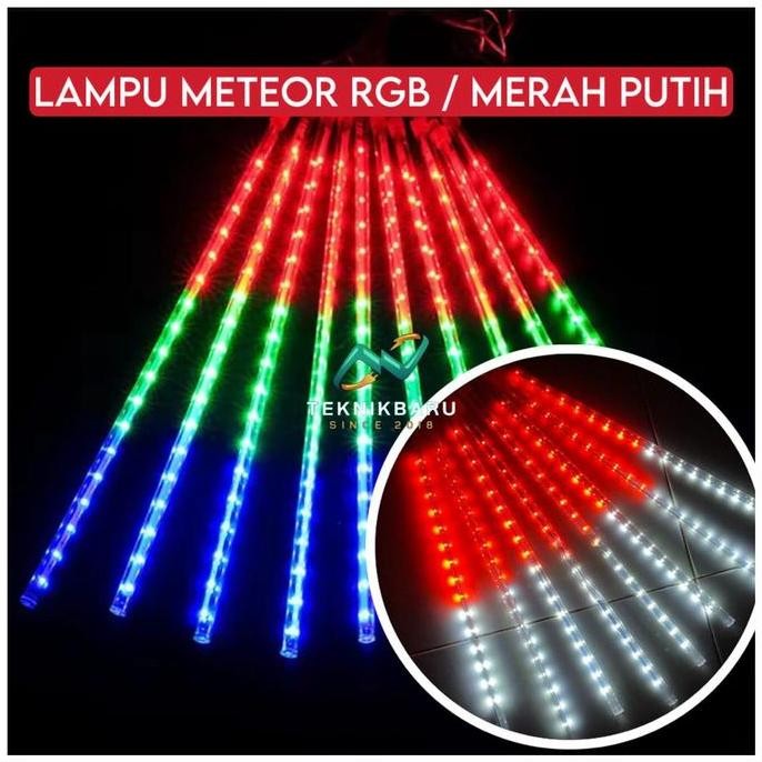Lampu Hujan Meteor LED 50cm 8/10 Batang Merah Putih / RGB / Warm White Dekorasi Gapura 17 Agustus & 